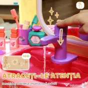 AIYAPLAY Masă de Toaletă pentru Fetițe 3-6 Ani cu Oglindă din Acrilic și Robinet, Jucărie pentru Copii din Plastic, 55x29x71 cm, Roz | Aosom Romania