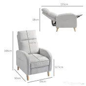 HOMCOM Fotoliu Reglabil Manual cu Suport pentru Picioare, Brațe Curbate și Picioare din Lemn, 68x90x106 cm, Gri Deschis | Aosom Romania 