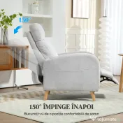 HOMCOM Fotoliu Reglabil Manual cu Suport pentru Picioare, Brațe Curbate și Picioare din Lemn, 68x90x106 cm, Gri Deschis | Aosom Romania 