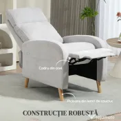 HOMCOM Fotoliu Reglabil Manual cu Suport pentru Picioare, Brațe Curbate și Picioare din Lemn, 68x90x106 cm, Gri Deschis | Aosom Romania 