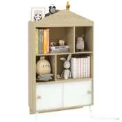 AIYAPLAY Bibliotecă pentru Copii cu 4 Cuburi Deschise și Rafturi Superioare, 80x30x140.5 cm, Alb | Aosom Romania 