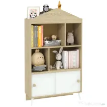 AIYAPLAY Bibliotecă pentru Copii cu 4 Cuburi Deschise și Rafturi Superioare, 80x30x140.5 cm, Alb | Aosom Romania
