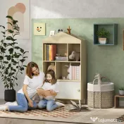 AIYAPLAY Bibliotecă pentru Copii cu 4 Cuburi Deschise și Rafturi Superioare, 80x30x140.5 cm, Alb | Aosom Romania 