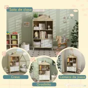 AIYAPLAY Bibliotecă pentru Copii cu 4 Cuburi Deschise și Rafturi Superioare, 80x30x140.5 cm, Alb | Aosom Romania 