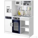 AIYAPLAY Set Bucătărie de Jucărie din Lemn cu Arzător cu Lumini și Sunete, Chiuvetă cu Circuit de Apă și Accesorii, Alb