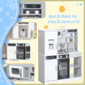AIYAPLAY Set de Bucătărie de Jucărie din Lemn cu Aragaz cu Lumini și Sunete, Chiuvetă cu Circulație a Apei și Accesorii, Alb | Aosom Romania 