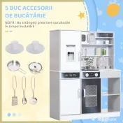 AIYAPLAY Set de Bucătărie de Jucărie din Lemn cu Aragaz cu Lumini și Sunete, Chiuvetă cu Circulație a Apei și Accesorii, Alb | Aosom Romania 