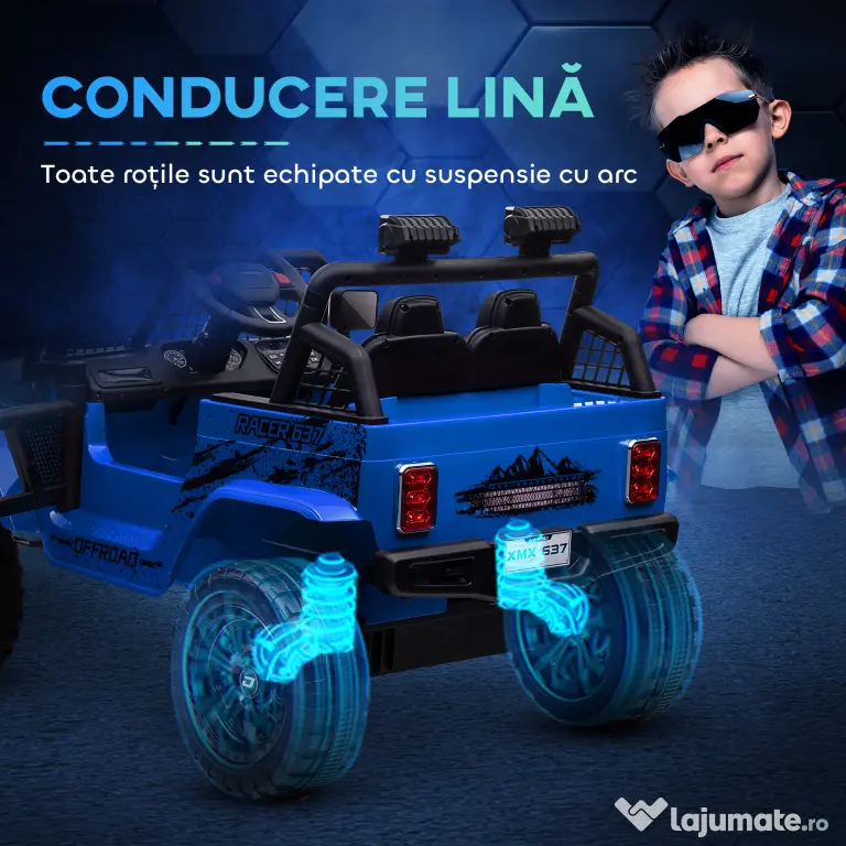 AIYAPLAY Mașină Offroad pentru Copii 3-6 Ani 12V cu Telecomandă Albastru | Aosom Romania