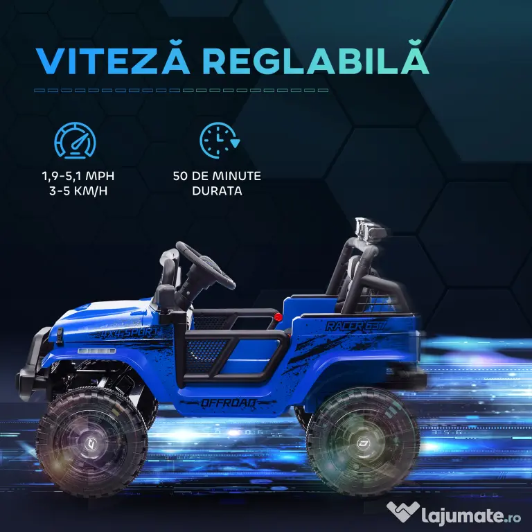 AIYAPLAY Mașină Offroad pentru Copii 3-6 Ani 12V cu Telecomandă Albastru | Aosom Romania