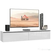 HOMCOM Dulap TV Suspendat cu 2 Dulapuri cu Uși Rabatabile, Alb Lucios | Aosom Romania