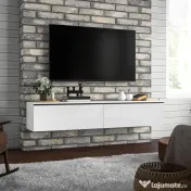 HOMCOM Dulap TV Suspendat cu 2 Dulapuri cu Uși Rabatabile, Alb Lucios | Aosom Romania
