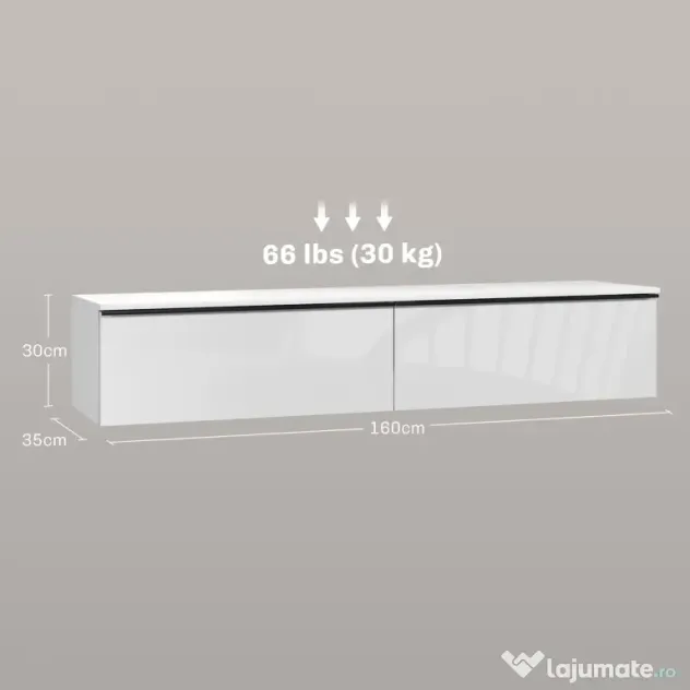 HOMCOM Dulap TV Suspendat cu 2 Dulapuri cu Uși Rabatabile, Alb Lucios | Aosom Romania