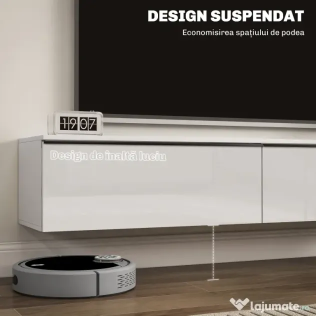 HOMCOM Dulap TV Suspendat cu 2 Dulapuri cu Uși Rabatabile, Alb Lucios | Aosom Romania