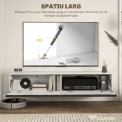 HOMCOM Dulap TV Suspendat cu 2 Dulapuri cu Uși Rabatabile, Alb Lucios | Aosom Romania