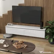 HOMCOM Dulap TV Suspendat cu 2 Dulapuri cu Uși Rabatabile, Alb Lucios | Aosom Romania