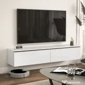 HOMCOM Dulap TV Suspendat cu 2 Dulapuri cu Uși Rabatabile, Alb Lucios | Aosom Romania