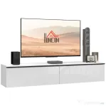 HOMCOM Dulap TV Suspendat cu 2 Dulapuri cu Uși Rabatabile, Alb Lucios