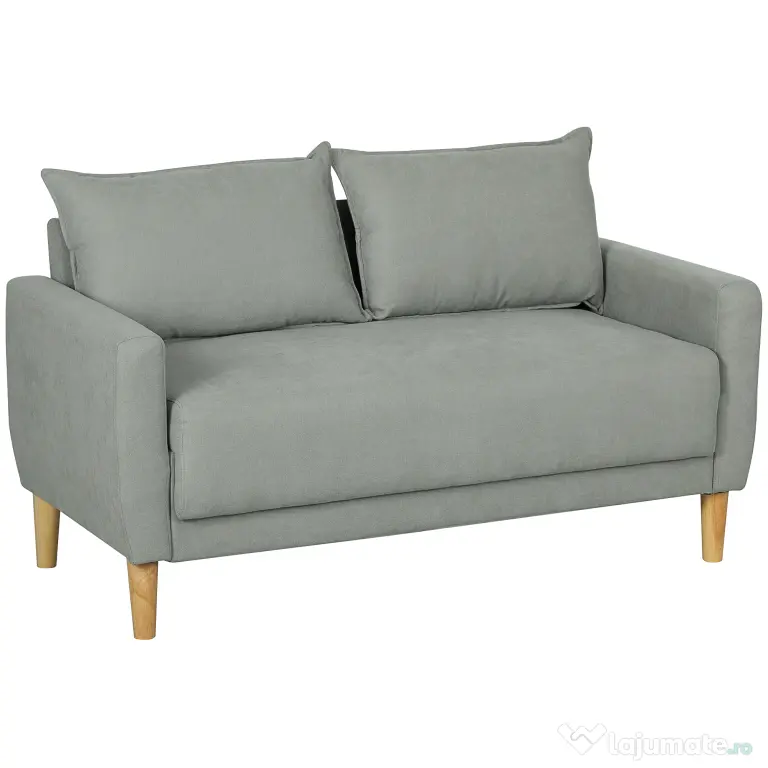 HOMCOM Canapea cu 2 Locuri, Brațe, Compartiment de Depozitare și 2 Perne, 140x72x82 cm, Gri | Aosom Romania
