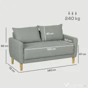 HOMCOM Canapea cu 2 Locuri, Brațe, Compartiment de Depozitare și 2 Perne, 140x72x82 cm, Gri | Aosom Romania