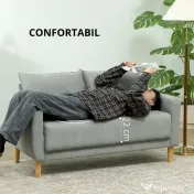 HOMCOM Canapea cu 2 Locuri, Brațe, Compartiment de Depozitare și 2 Perne, 140x72x82 cm, Gri | Aosom Romania