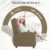 Fotoliu Relax HOMCOM Înclinabil Manual la 160° cu Suport pentru Picioare, Fotoliu Ergonomic Tapițat în Material Efect de In pentru Dormitor, Birou, Living și Sufragerie, Bej | Aosom Romania