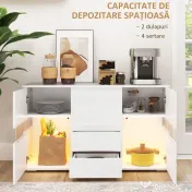 HOMCOM Bufet cu Lumini LED Reglabile prin Telecomandă, Mobilier de Sufragerie cu 4 Sertare și 2 Dulapuri, 120x34x70 cm, Alb | Aosom Romania 
