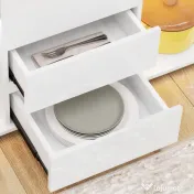 HOMCOM Bufet cu Lumini LED Reglabile prin Telecomandă, Mobilier de Sufragerie cu 4 Sertare și 2 Dulapuri, 120x34x70 cm, Alb | Aosom Romania 