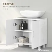 HOMCOM Dulap Baie Sub Chiuvetă, cu 2 Uși, Raft Central, Mâner și Picioare Antiderapante, 60x35x60 cm, Alb Lucios | Aosom Romania 