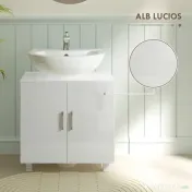 HOMCOM Dulap Baie Sub Chiuvetă, cu 2 Uși, Raft Central, Mâner și Picioare Antiderapante, 60x35x60 cm, Alb Lucios | Aosom Romania 