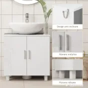 HOMCOM Dulap Baie Sub Chiuvetă, cu 2 Uși, Raft Central, Mâner și Picioare Antiderapante, 60x35x60 cm, Alb Lucios | Aosom Romania 