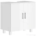 HOMCOM Mobilier Sub Chiuvetă pentru Baie cu 2 Uși, Raft Central, Mâner și Picioare Antiderapante, 60x35x60 cm, Alb Lucios