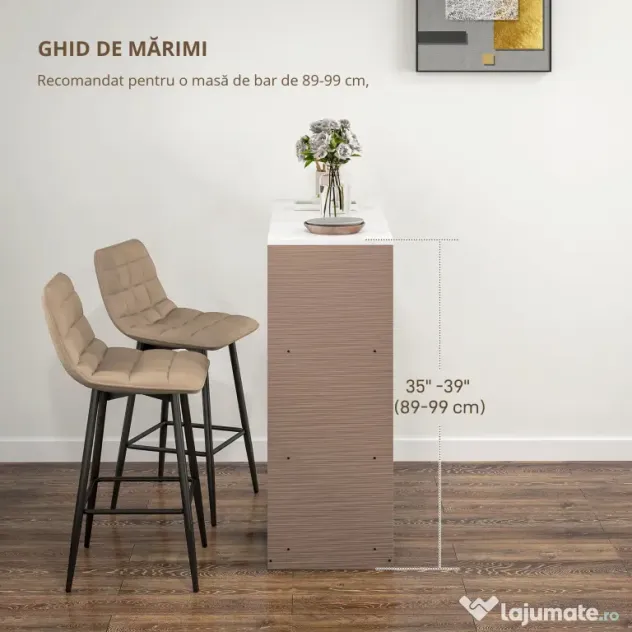 HOMCOM Scaune de bar nordic 84 cm maro din catifea si metal | Aosom Romania
