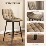 HOMCOM Scaune de bar nordic 84 cm maro din catifea si metal | Aosom Romania 