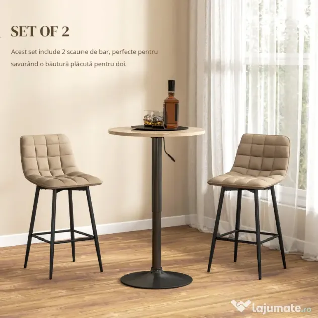 HOMCOM Scaune de bar nordic 84 cm maro din catifea si metal | Aosom Romania