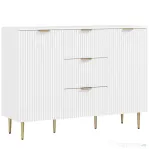 HOMCOM Bufet Modern cu 3 Sertare, 2 Dulapuri și Rafturi Reglabile, Lemn și Metal, Alb