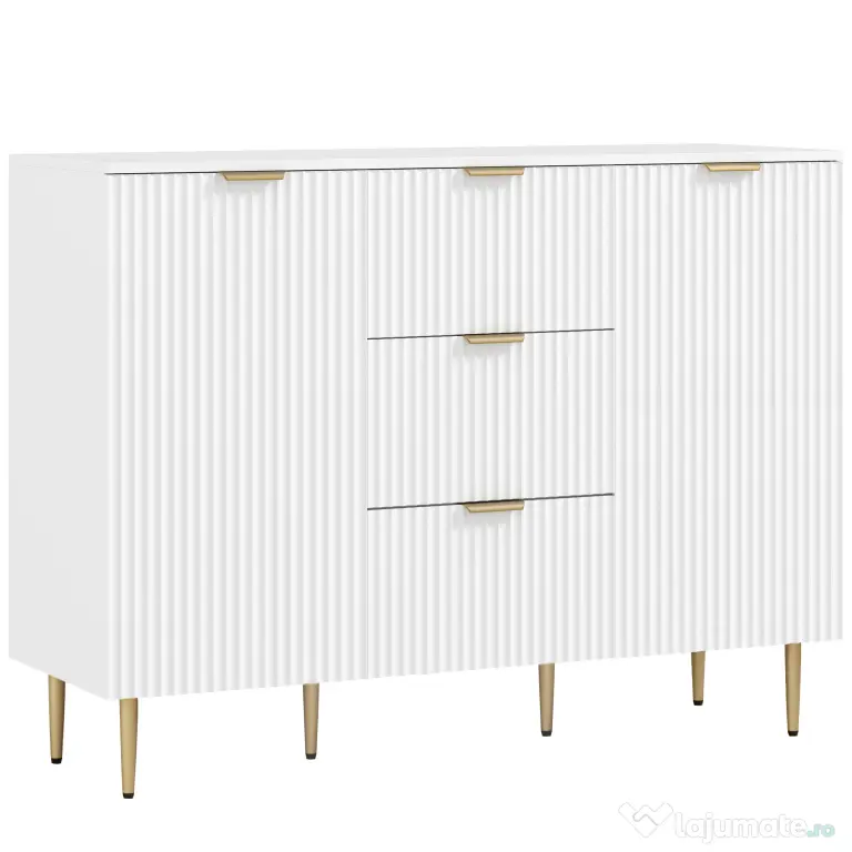 HOMCOM Dulap de Depozitare pentru Bucatarie cu 3 Sertare, Rafturi Reglabile și Picioare Metalice, 120x40x89,5 cm, Alb | Aosom Romania