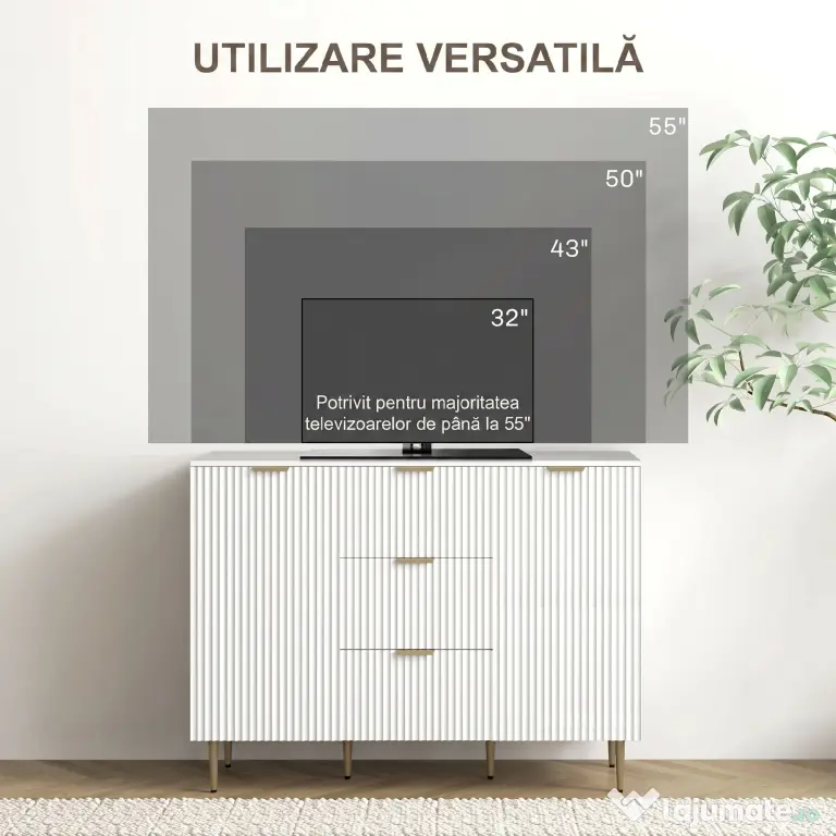 HOMCOM Dulap de Depozitare pentru Bucatarie cu 3 Sertare, Rafturi Reglabile și Picioare Metalice, 120x40x89,5 cm, Alb | Aosom Romania