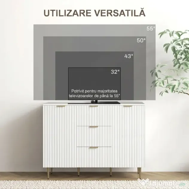 HOMCOM Dulap de Depozitare pentru Bucatarie cu 3 Sertare, Rafturi Reglabile și Picioare Metalice, 120x40x89,5 cm, Alb | Aosom Romania