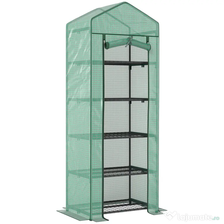 Outsunny Seră de grădină balcon etajere seră 5 niveluri 0,69 x 0,49 x 1,93 m oțel folie rulabilă PE verde | Aosom Romania