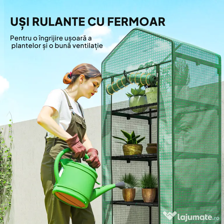 Outsunny Seră de grădină balcon etajere seră 5 niveluri 0,69 x 0,49 x 1,93 m oțel folie rulabilă PE verde | Aosom Romania