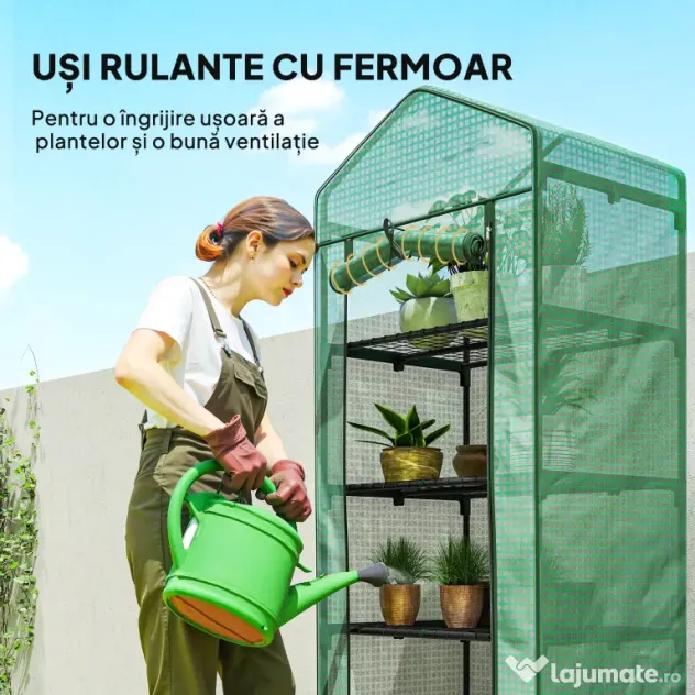 Outsunny Seră de grădină balcon etajere seră 5 niveluri 0,69 x 0,49 x 1,93 m oțel folie rulabilă PE verde | Aosom Romania