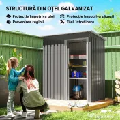 Outsunny Adăpost Unelte cu Acoperiș Înclinat și Ușă Glisantă, din Oțel și PP, 163x89x182 cm, Gri Deschis | Aosom Romania 