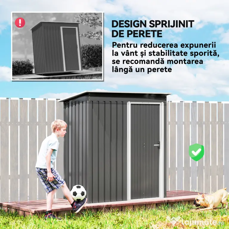 Outsunny Adăpost Unelte cu Acoperiș Înclinat și Ușă Glisantă, din Oțel și PP, 163x89x182 cm, Gri Deschis | Aosom Romania