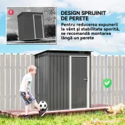 Outsunny Adăpost Unelte cu Acoperiș Înclinat și Ușă Glisantă, din Oțel și PP, 163x89x182 cm, Gri Deschis | Aosom Romania 