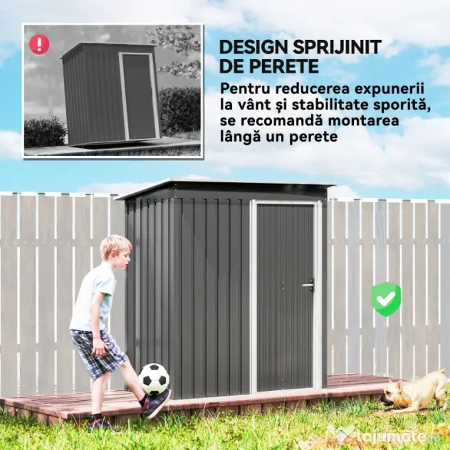 Outsunny Adăpost Unelte cu Acoperiș Înclinat și Ușă Glisantă, din Oțel și PP, 163x89x182 cm, Gri Deschis | Aosom Romania