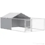 PawHut Țarc pentru câini cu acoperișuri și boluri rotative, din oțel și material Oxford, 4x2,3x1,5 m, argintiu