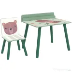 AIYAPLAY Set masă și scaun pentru copii cu raft de depozitare, din MDF și lemn de pin, verde