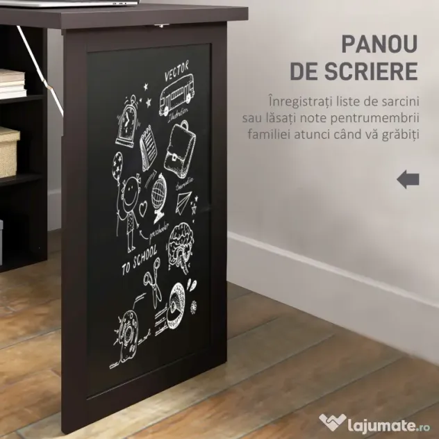 HOMCOM Birou Modern Pliabil cu Bibliotecă și Tablă, din Lemn și Metal, 98x51x153 cm, Maro | Aosom Romania