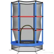 HOMCOM Saltea Elastică pentru Copii 3-6 Ani cu Plasă de Protecție, 6 Stâlpi și 3 Intrări, Ø140x190 cm, Albastru | Aosom Romania 