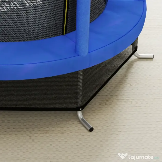 HOMCOM Saltea Elastică pentru Copii 3-6 Ani cu Plasă de Protecție, 6 Stâlpi și 3 Intrări, Ø140x190 cm, Albastru | Aosom Romania